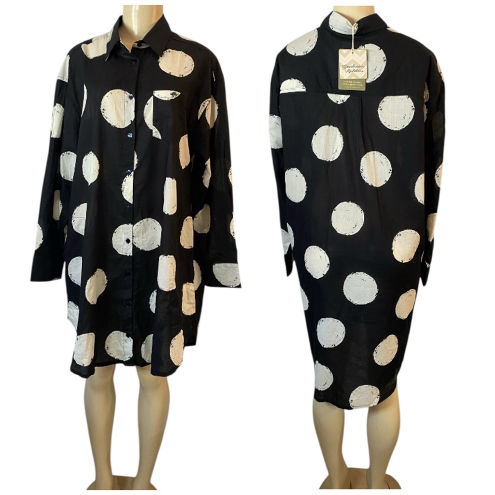 Gudrun Sjoden Shirt Dress Palette Black with White Dots Organic Cotton Large